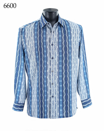 Bassiri Long Sleeve Button Down Casual Printed Men's Shirt - Abstract Pattern Royal Blue #6600