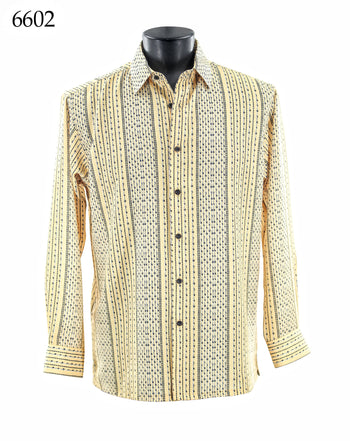 Bassiri Long Sleeve Button Down Casual Printed Men's Shirt - Vertical Lines Yellow #6602