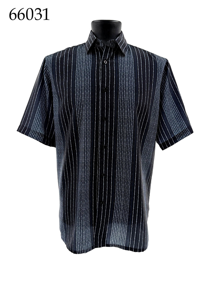 Bassiri Short Sleeve Button Down Casual Printed Men's Shirt - Striped Pattern #66031