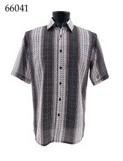 Bassiri Short Sleeve Button Down Casual Printed Men's Shirt - Striped Pattern #66041