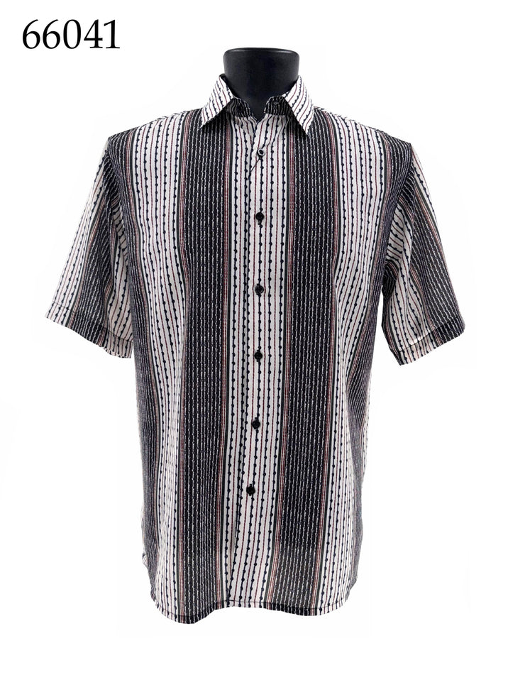 Bassiri Short Sleeve Button Down Casual Printed Men's Shirt - Striped Pattern #66041