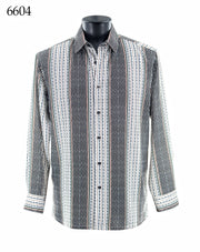 Bassiri Long Sleeve Button Down Casual Printed Men's Shirt - Vertical Lines White #6604