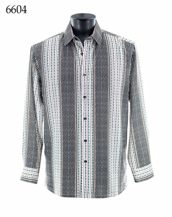 Bassiri Long Sleeve Button Down Casual Printed Men's Shirt - Vertical Lines White #6604