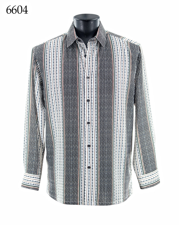 Bassiri Long Sleeve Button Down Casual Printed Men's Shirt - Vertical Lines White #6604