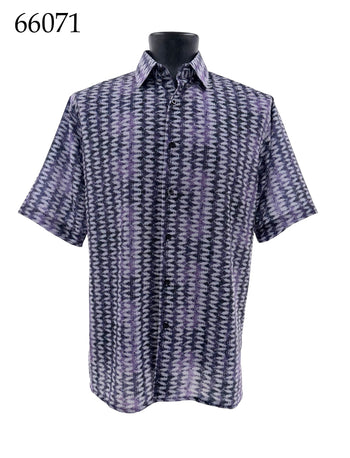 Bassiri Short Sleeve Button Down Casual Printed Men's Shirt - Vertical Zigzag Pattern #66071