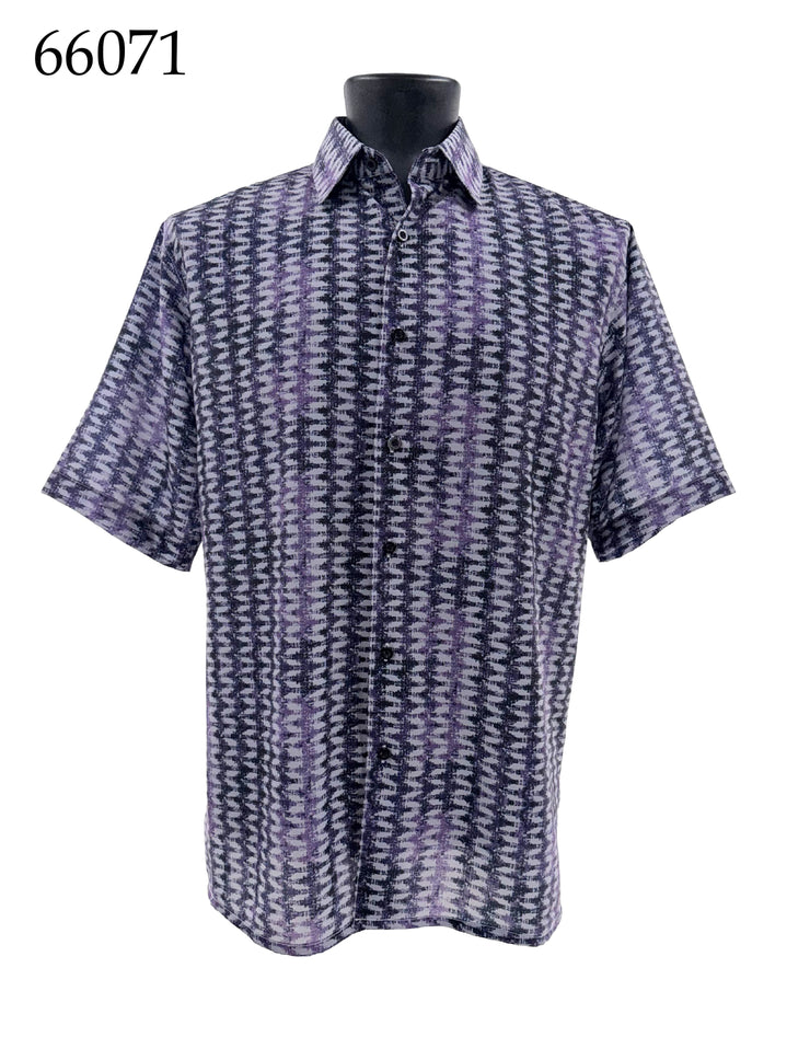 Bassiri Short Sleeve Button Down Casual Printed Men's Shirt - Vertical Zigzag Pattern #66071