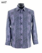 Bassiri Long Sleeve Button Down Casual Printed Men's Shirt - Vertical Zig Zag Lilac #6607