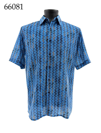 Bassiri Short Sleeve Button Down Casual Printed Men's Shirt - Vertical Zigzag Pattern #66081