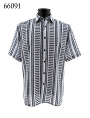 Bassiri Short Sleeve Button Down Casual Printed Men's Shirt - Ikat Stripe Pattern #66091