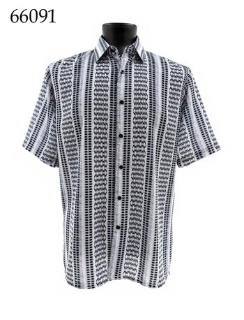 Bassiri Short Sleeve Button Down Casual Printed Men's Shirt - Ikat Stripe Pattern #66091