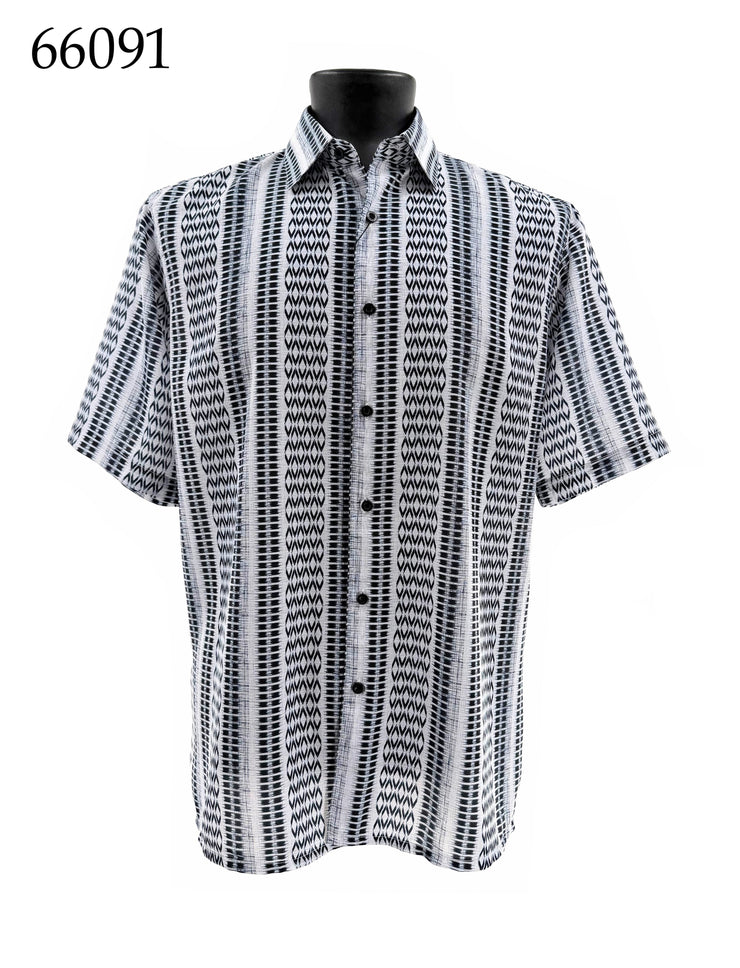 Bassiri Short Sleeve Button Down Casual Printed Men's Shirt - Ikat Stripe Pattern #66091