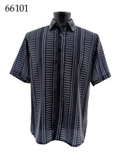 Bassiri Short Sleeve Button Down Casual Printed Men's Shirt - Ikat Stripe Pattern #66101