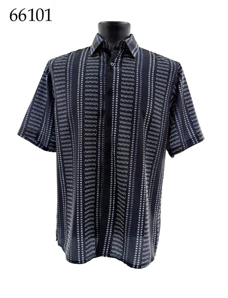 Bassiri Short Sleeve Button Down Casual Printed Men's Shirt - Ikat Stripe Pattern #66101