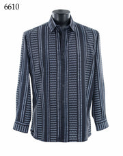 Bassiri Long Sleeve Button Down Casual Printed Men's Shirt - Geometric Stripe Black #6610