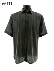 Bassiri Short Sleeve Button Down Casual Printed Men's Shirt - Ikat Stripe Pattern #66111