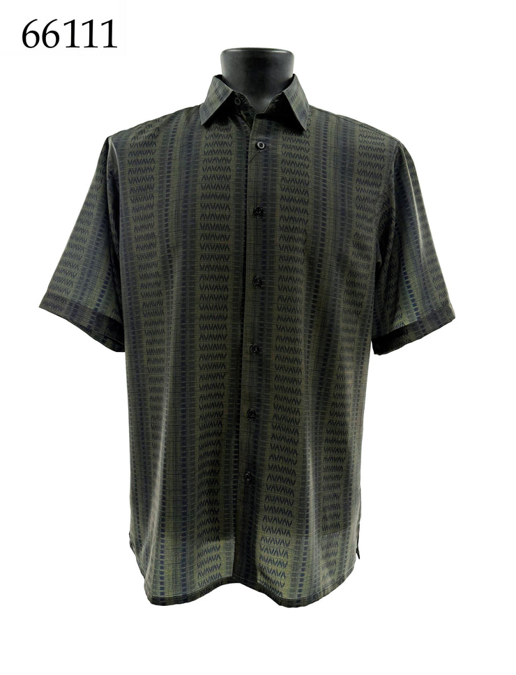 Bassiri Short Sleeve Button Down Casual Printed Men's Shirt - Ikat Stripe Pattern #66111