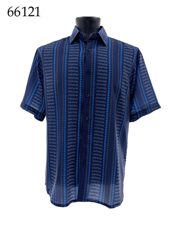 Bassiri Short Sleeve Button Down Casual Printed Men's Shirt - Ikat Stripe Pattern #66121