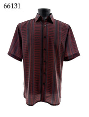 Bassiri Short Sleeve Button Down Casual Printed Men's Shirt - Ikat Stripe Pattern #66131