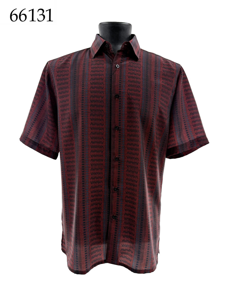 Bassiri Short Sleeve Button Down Casual Printed Men's Shirt - Ikat Stripe Pattern #66131