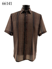 Bassiri Short Sleeve Button Down Casual Printed Men's Shirt - Ikat Stripe Pattern #66141