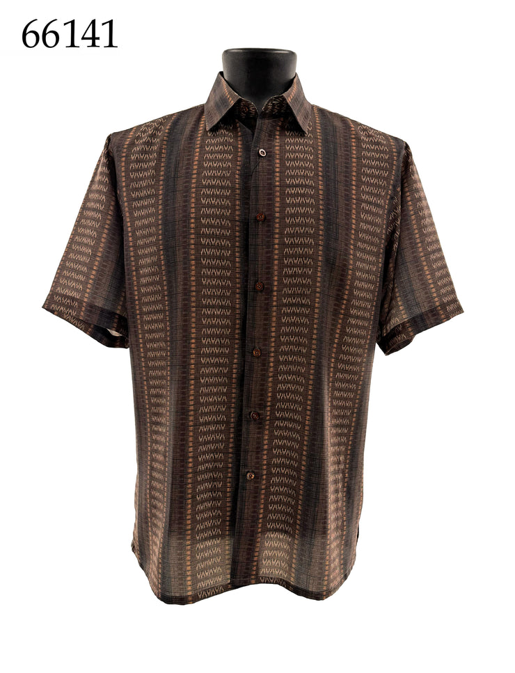 Bassiri Short Sleeve Button Down Casual Printed Men's Shirt - Ikat Stripe Pattern #66141