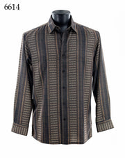 Bassiri Long Sleeve Button Down Casual Printed Men's Shirt - Geometric Stripe Brown #6614