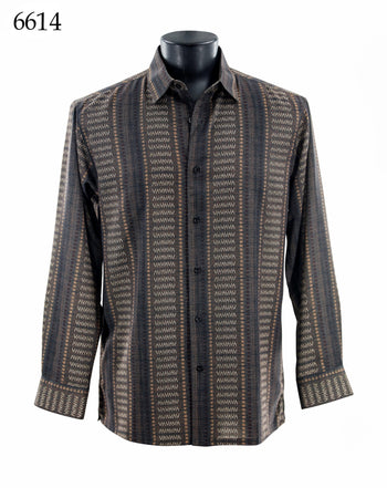 Bassiri Long Sleeve Button Down Casual Printed Men's Shirt - Geometric Stripe Brown #6614