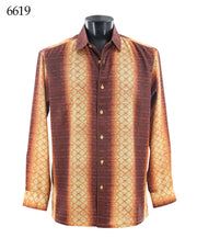 Bassiri Long Sleeve Button Down Casual Printed Men's Shirt - Diamond Stripe Orange #6619