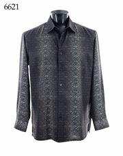 Bassiri Long Sleeve Button Down Casual Printed Men's Shirt - Diamond Stripe Black #6621