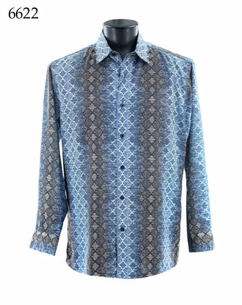 Bassiri Long Sleeve Button Down Casual Printed Men's Shirt - Diamond Stripe Blue #6622