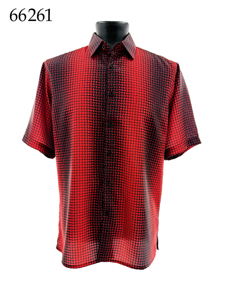 Bassiri Short Sleeve Button Down Casual Printed Men's Shirt - Basket Weave Pattern #66261
