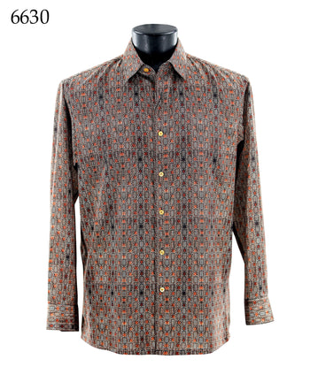 Bassiri Long Sleeve Button Down Casual Printed Men's Shirt - Geometric Maze Brown #6630