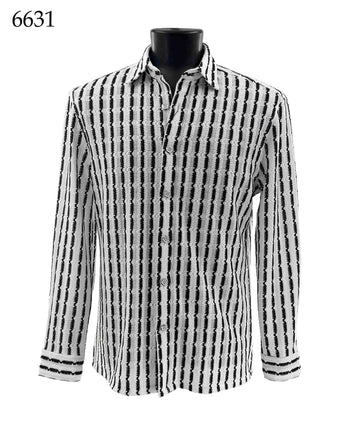 Bassiri Long Sleeve Button Down Casual Printed Men's Shirt - Stripes White #6631