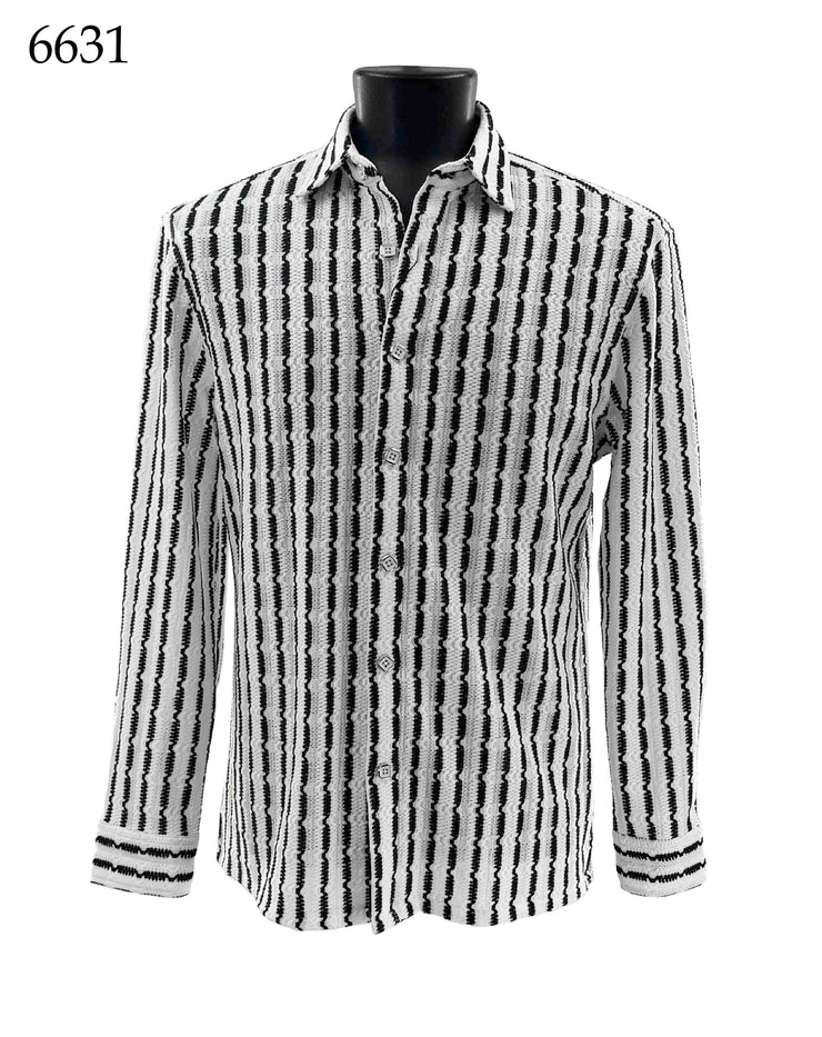 Bassiri Long Sleeve Button Down Casual Printed Men's Shirt - Stripes White #6631