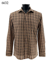 Bassiri Long Sleeve Button Down Casual Printed Men's Shirt - Stripes Tan #6632