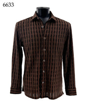 Bassiri Long Sleeve Button Down Casual Printed Men's Shirt - Stripes Brown #6633