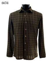 Bassiri Long Sleeve Button Down Casual Printed Men's Shirt - Stripes Olive #6634