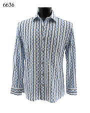 Bassiri Long Sleeve Button Down Casual Printed Men's Shirt - Geometric Blue #6636