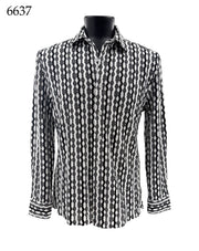 Bassiri Long Sleeve Button Down Casual Printed Men's Shirt - Geometric Grey #6637