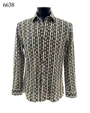 Bassiri Long Sleeve Button Down Casual Printed Men's Shirt - Geometric Olive #6638