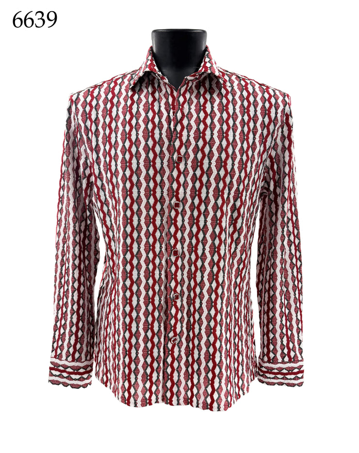Bassiri Long Sleeve Button Down Casual Printed Men's Shirt - Geometric Red #6639