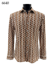 Bassiri Long Sleeve Button Down Casual Printed Men's Shirt - Geometric Brown #6640