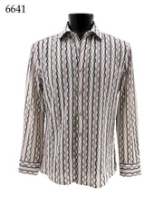 Bassiri Long Sleeve Button Down Casual Printed Men's Shirt - Geometric Lilac #6641