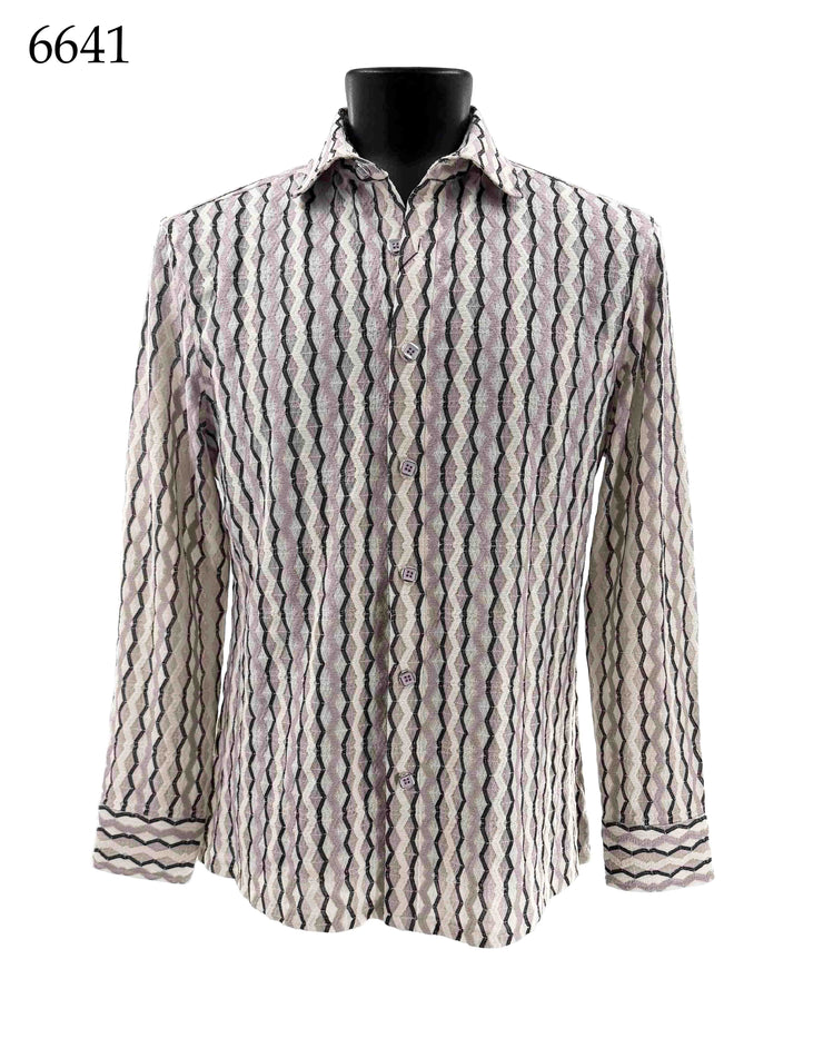 Bassiri Long Sleeve Button Down Casual Printed Men's Shirt - Geometric Lilac #6641