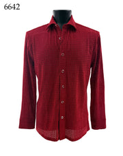 Bassiri Long Sleeve Button Down Casual Printed Men's Shirt - Zig Zag Stripes Red #6642