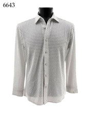 Bassiri Long Sleeve Button Down Casual Printed Men's Shirt - Zig Zag Stripes White #6643