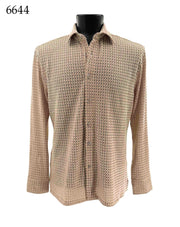 Bassiri Long Sleeve Button Down Casual Printed Men's Shirt - Zig Zag Stripes Beige #6644