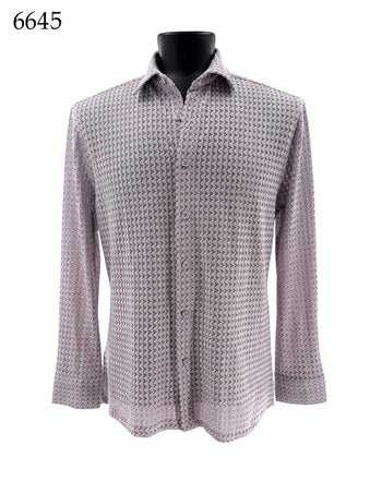 Bassiri Long Sleeve Button Down Casual Printed Men's Shirt - Zig Zag Stripes Lilac #6645