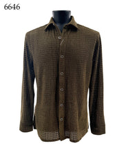Bassiri Long Sleeve Button Down Casual Printed Men's Shirt - Zig Zag Stripes Olive #6646