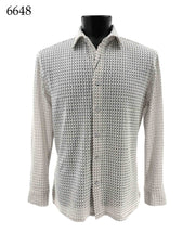 Bassiri Long Sleeve Button Down Casual Printed Men's Shirt - Zig Zag Stripes Ivory #6648